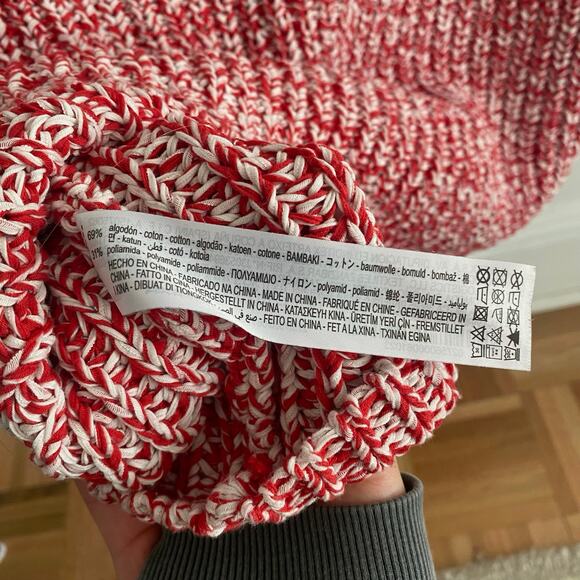 Zara Red White Oversized Cropped Sweater Sleeveless Sz Small - Picture 5 of 5